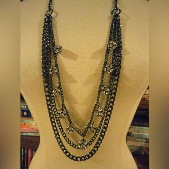 Premier Designs “All Decked Out” Hematite Multi Strand Necklace NEW - Picture 1 of 8